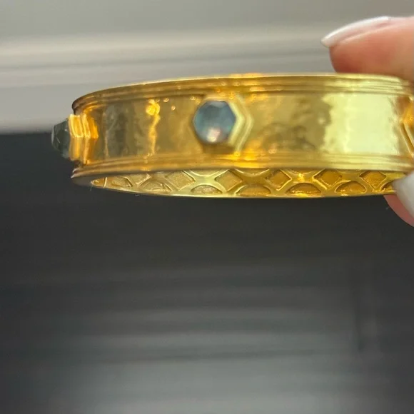 Julie Vos /Retired bangle hinged bracelet with iridescent glass stones *firm*💕 - Picture 2 of 11
